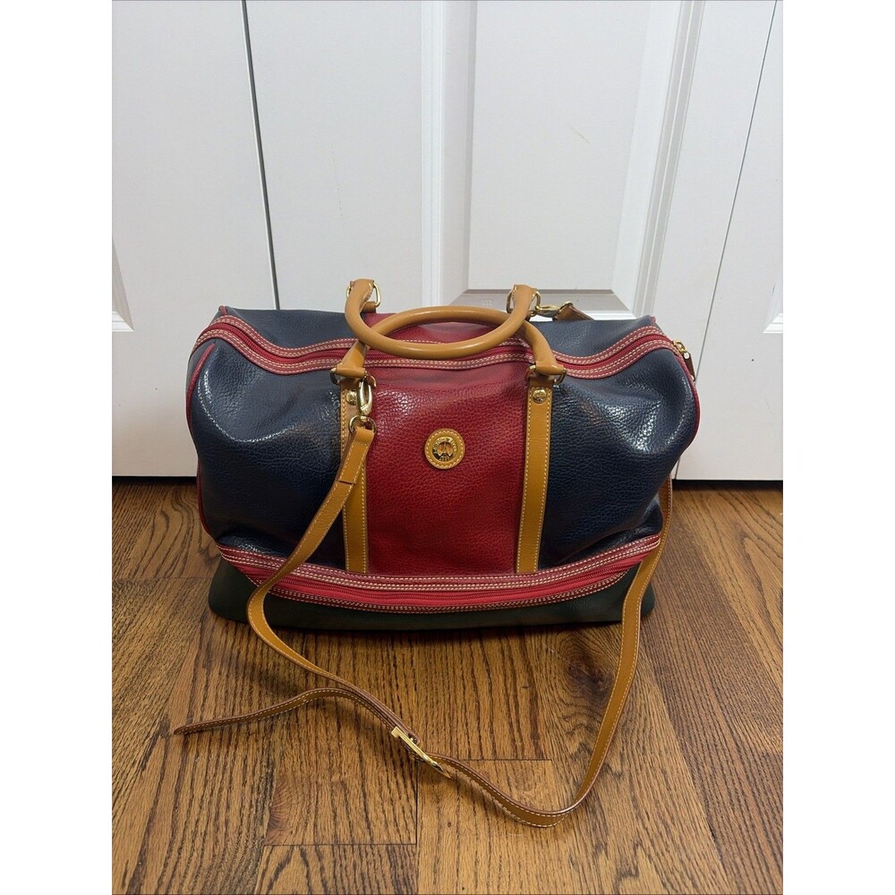 Vintage La Tour Eiffel 1887 Leather Multicolor Block Luggage Duffle Bag RARE